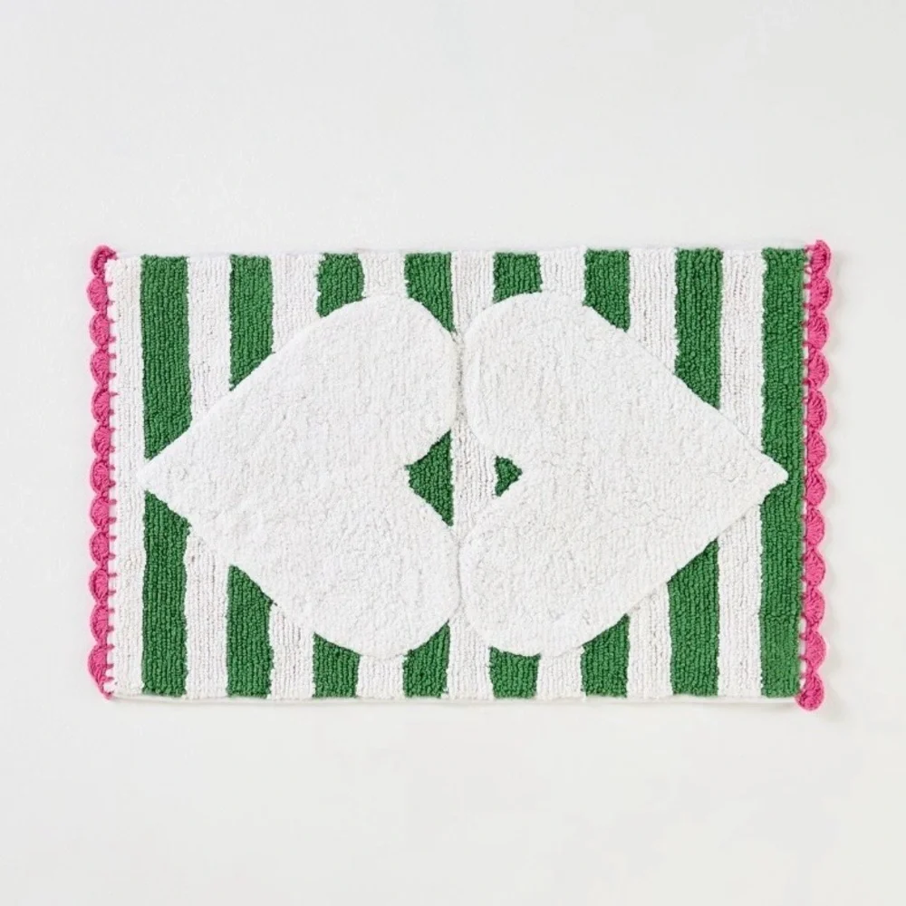 Anthropologie Hearts Tufted Cotton Crochet Bath Mat NEW